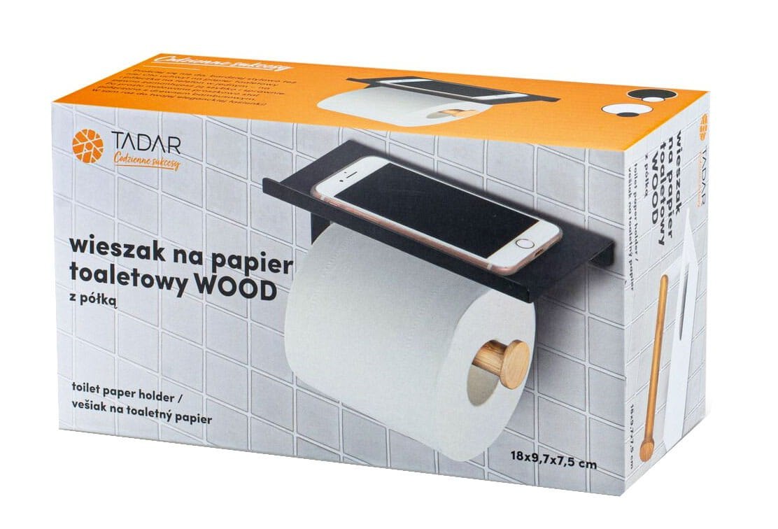 Tualetinio popieriaus laikiklis su lentyna smulkiems daiktams