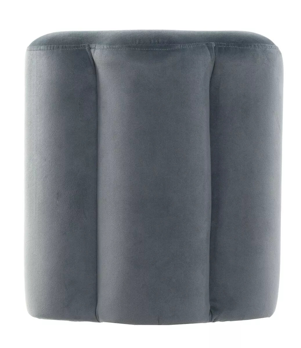 Dekoruotas švelniu pilkos spalvos aksominiu audiniu, dėl kurio pufas atrodo labai stilingas ir malonus liesti