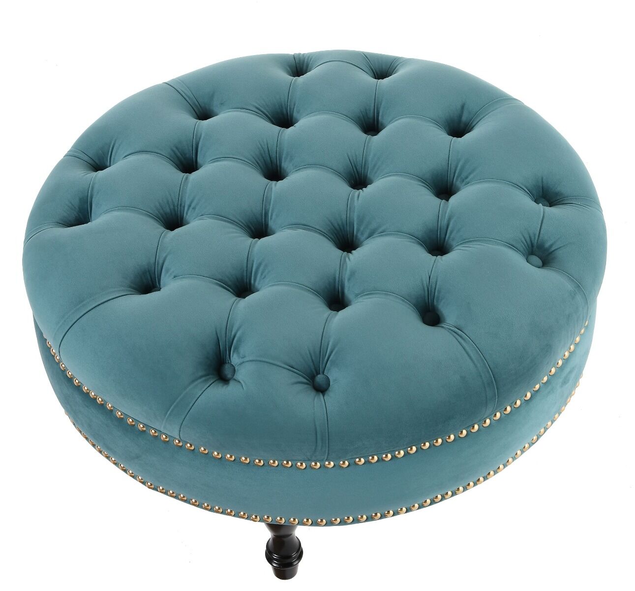 pufo sėdynė dygsniuota ir dekoruota aukso spalvos kniedėmis