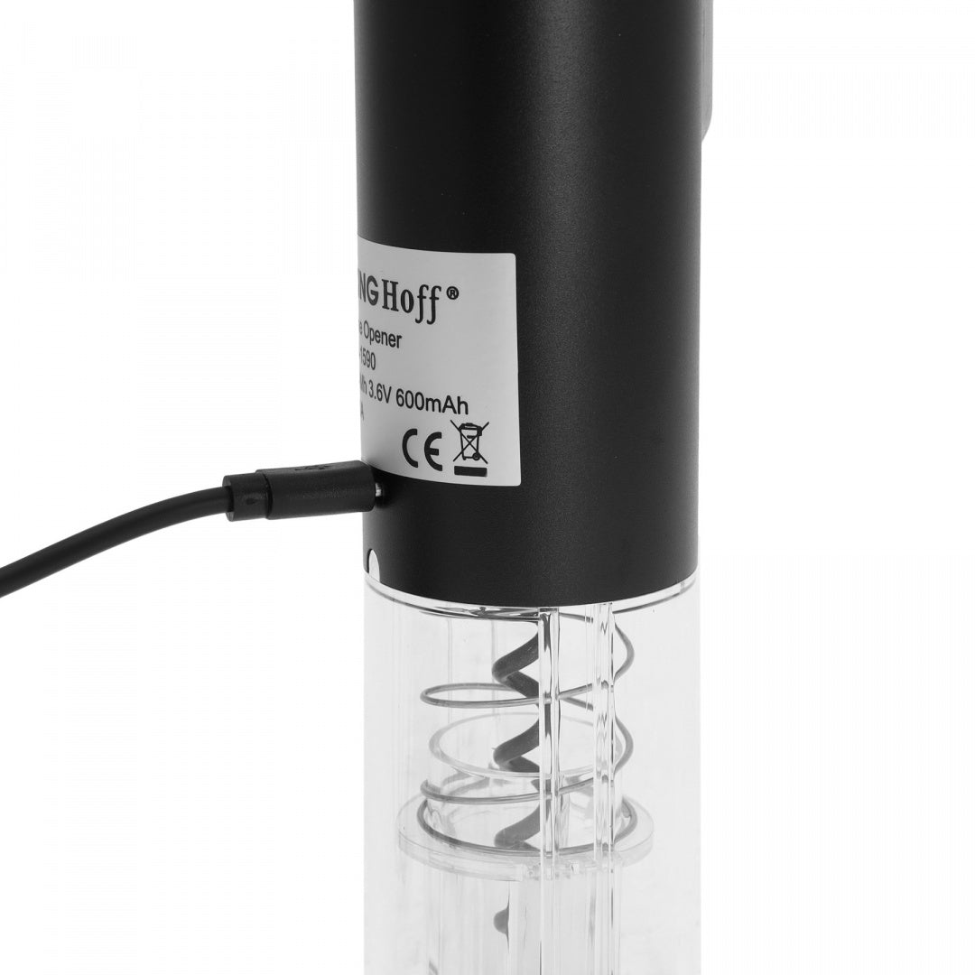 elektrinis vyno atidarytuvas ergonomiškos formos, puikiai telpa į ranką, todėl lengva suimti