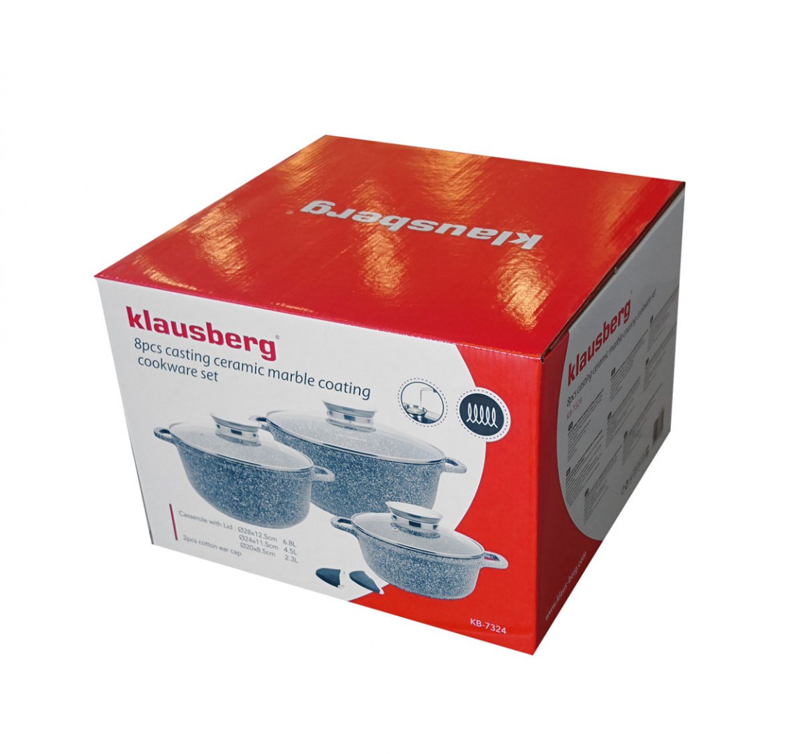 KLAUSBERG puodų rinkinys, padengtas keramine nepridegančia marmuro danga