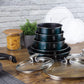 CLICK & COOK aliuminio puodų komplektas su granito danga ir nuimama rankena 