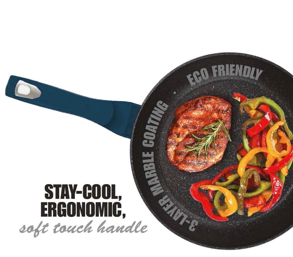 patrauklios ir madingos keptuvės standartiškai aprūpintos soft touch rankenomis