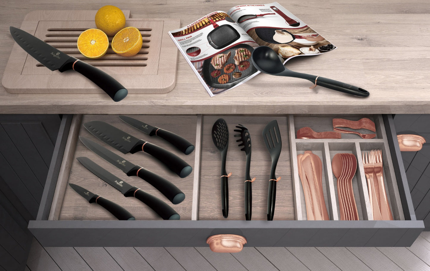 BERLINGER HAUS BLACK ROSE serijos peilių rinkinys su stovu