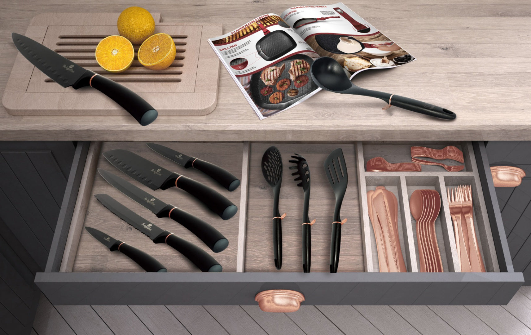 BERLINGER HAUS BLACK ROSE serijos peilių rinkinys su stovu